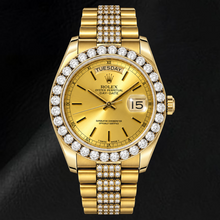 Afbeelding in Gallery-weergave laden, Rolex Day-Date 18078 36mm Champagne Wijzerplaat met Streepindexen Geelgoud Horloge