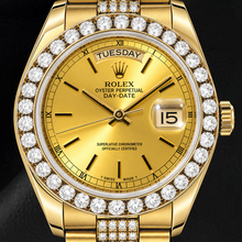 Afbeelding in Gallery-weergave laden, Rolex Day-Date 18078 36mm Champagne Wijzerplaat met Streepindexen Geelgoud Horloge
