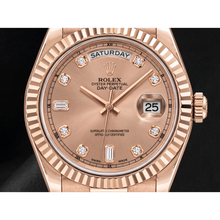 Afbeelding in Gallery-weergave laden, Rolex Day Date II 218235 41mm Zalmkleurige Diamanten Wijzerplaat Roségoud Horloge