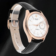 Afbeelding in Gallery-weergave laden, Rolex Oyster Perpetual 50515 39 mm Zilveren Wijzerplaat met Streepindexen Zwarte Leren Band Roségoud Horloge