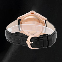 Afbeelding in Gallery-weergave laden, Rolex Oyster Perpetual 50515 39 mm Zilveren Wijzerplaat met Streepindexen Zwarte Leren Band Roségoud Horloge