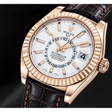 Afbeelding in Gallery-weergave laden, Rolex Sky-Dweller 326135 42mm Witte Wijzerplaat Roségoud en Bruine Leren Band Horloge