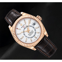 Afbeelding in Gallery-weergave laden, Rolex Sky-Dweller 326135 42mm Witte Wijzerplaat Roségoud en Bruine Leren Band Horloge