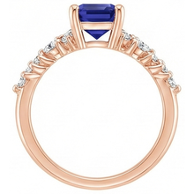Afbeelding in Gallery-weergave laden, Roségouden Solitaire Accenten Ring Blauwe Saffier & Diamant 3,50 Karaat