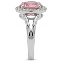Afbeelding in Gallery-weergave laden, Padparadscha ring 4,3 karaat labgekweekte ronde saffier halo 14K witgoud