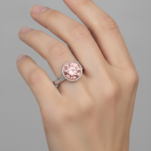 Afbeelding in Gallery-weergave laden, Padparadscha ring 4 karaat labgekweekte ronde saffier lunette solitair 14K witgoud