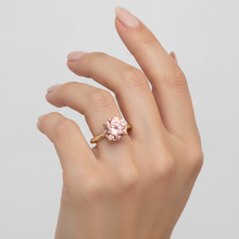 Afbeelding in Gallery-weergave laden, Padparadscha saffier ring 4 karaat labgekweekt ronde solitair 14K geelgoud