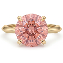 Afbeelding in Gallery-weergave laden, Padparadscha saffier ring 4 karaat labgekweekt ronde solitair 14K geelgoud