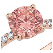 Afbeelding in Gallery-weergave laden, Padparadscha Verlovingsring 1,8 Karaat Echte Ronde Saffier Pavé 14k Roségoud