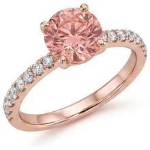 Afbeelding in Gallery-weergave laden, Padparadscha Verlovingsring 1,8 Karaat Echte Ronde Saffier Pavé 14k Roségoud
