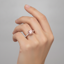 Afbeelding in Gallery-weergave laden, Padparadscha Verlovingsring 1,8 Karaat Echte Ronde Saffier Pavé 14k Roségoud