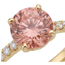 Afbeelding in Gallery-weergave laden, Padparadscha ring 2,3 karaat natuurlijke ronde saffier pavé 14k geelgoud