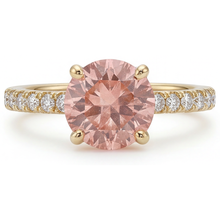 Afbeelding in Gallery-weergave laden, Padparadscha ring 2,3 karaat natuurlijke ronde saffier pavé 14k geelgoud