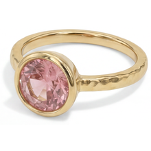 Afbeelding in Gallery-weergave laden, Padparadscha Saffier Verlovingsring 2 Karaat Echte Ronde Lunette Solitair 14K Geelgoud Luxe