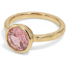 Afbeelding in Gallery-weergave laden, Padparadscha Saffier Verlovingsring 2 Karaat Echte Ronde Lunette Solitair 14k Geelgoud