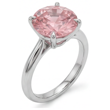 Afbeelding in Gallery-weergave laden, Solitairering met echte ronde perzikkleurige padparadscha saffier van 2,5 karaat in 14K witgoud