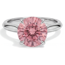 Afbeelding in Gallery-weergave laden, Solitairering met echte ronde perzikkleurige padparadscha saffier van 2,5 karaat in 14K witgoud