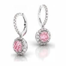 Afbeelding in Gallery-weergave laden, Roze diamanten oorbellen 1,5 karaat labgekweekt ronde halo klapsluiting 14k witgoud