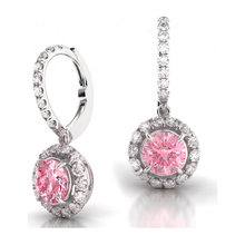 Afbeelding in Gallery-weergave laden, Roze diamanten oorbellen 1,5 karaat labgekweekt ronde halo klapsluiting 14k witgoud