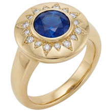 Afbeelding in Gallery-weergave laden, Royal Blue Saffier Rond Briljant Edelsteen Ring in 14K Geelgoud – vooraanzicht