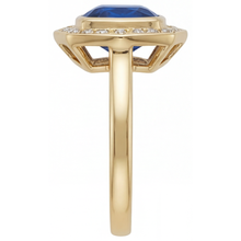 Afbeelding in Gallery-weergave laden, Royal Blue Saffier Edelsteen Ring 5,75 karaat 14K Geelgoud – hoekaanzicht