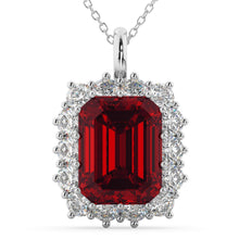 Afbeelding in Gallery-weergave laden, smaragd geslepen rode robijn en diamanten dameshanger wit goud 9,75 ct. - harrychadent.nl