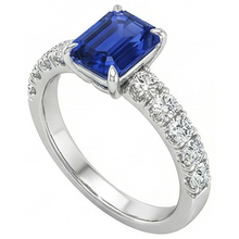 Afbeelding in Gallery-weergave laden, smaragd solitaire accenten ring blauwe saffier en Natuurlijke echte diamant ( niet in het laboratorium gekweekt ) 4,25 karaat