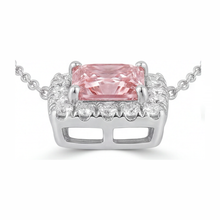Afbeelding in Gallery-weergave laden, Roze diamanten ketting met 4,5 karaat labgekweekte radiant halo pavé hanger, 14k witgoud