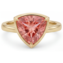 Afbeelding in Gallery-weergave laden, Natuurlijke Padparadscha Saffier Ring 2,5 Karaat Trilliant Solitair 14K Geelgoud