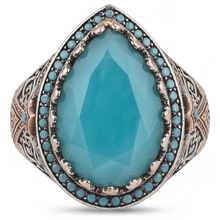 Afbeelding in Gallery-weergave laden, Turquoise Halo Zetting Ring 8,5 karaat 14 Karaat Tweekleurig Goud – vooraanzicht