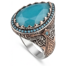 Afbeelding in Gallery-weergave laden, Turquoise Halo Zetting Ring 8,5-karaat 14 Karaat Tweekleurig Goud – hoekaanzicht