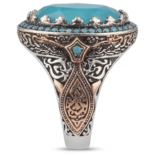 Afbeelding in Gallery-weergave laden, Druppelvormig Turquoise ring in 14 Karaat Tweekleurig Goud – profielaanzicht