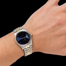Afbeelding in Gallery-weergave laden, tweekleurige Rolex Datumjust horloge blauwe Stok Wijzerplaat Oester eeuwigdurend jubileum snel ingesteld