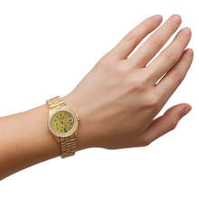 Afbeelding in Gallery-weergave laden, voorzitter Champagne diamanten wijzerplaat Rand Rolex horloge Datumjust geel goud
