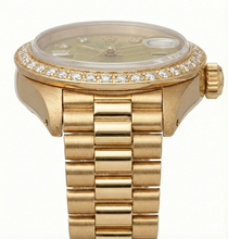 Afbeelding in Gallery-weergave laden, voorzitter Champagne diamanten wijzerplaat Rand Rolex horloge Datumjust geel goud