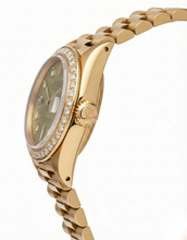 Afbeelding in Gallery-weergave laden, voorzitter Champagne diamanten wijzerplaat Rand Rolex horloge Datumjust geel goud