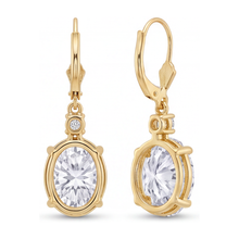 Afbeelding in Gallery-weergave laden, Witte diamanten oorhangers 3 karaat labgekweekt ovaal met klapsluiting 14k geelgoud