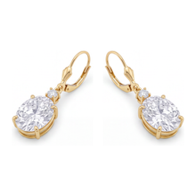 Afbeelding in Gallery-weergave laden, Witte diamanten oorhangers 3 karaat labgekweekt ovaal met klapsluiting 14k geelgoud