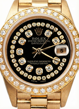 Afbeelding in Gallery-weergave laden, zwarte snaar diamanten wijzerplaat Rolex voorzitter horloge Datumjust diamanten rand