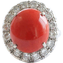 Afbeelding in Gallery-weergave laden, 11,25 ct rond geslepen rode koraal en diamanten trouwring 14k goud