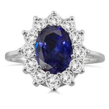 Afbeelding in Gallery-weergave laden, 11,75 ct blauwe tanzaniet met diamanten trouwring 14k witgoud