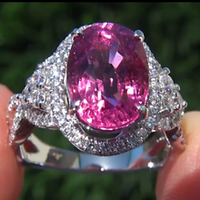 Afbeelding in Gallery-weergave laden, 13,25 ct roze toermalijn en diamanten trouwring goud wit 14k - harrychadent.nl