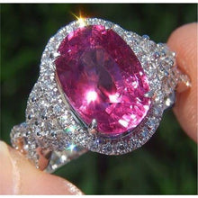 Afbeelding in Gallery-weergave laden, 13,25 ct roze toermalijn en diamanten trouwring goud wit 14k