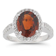 Afbeelding in Gallery-weergave laden, 14k witgouden ovale granaat met diamanten 13,25 ct trouwring