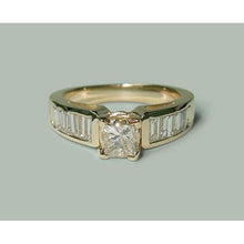 Afbeelding in Gallery-weergave laden, 1,50 ct princess & baguette diamanten verlovingsring geel goud