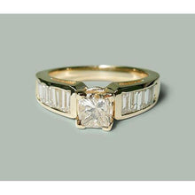 Afbeelding in Gallery-weergave laden, 1,50 ct princess & baguette diamanten verlovingsring geel goud