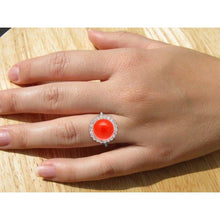 Afbeelding in Gallery-weergave laden, 15,25 ct grote rode koraal en diamanten verlovingsring wit goud 14k
