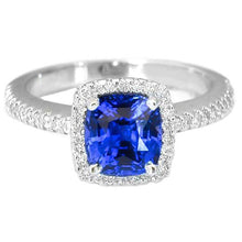 Afbeelding in Gallery-weergave laden, 1,80 ct kussen gesneden sri lanka saffier edelsteen ring diamanten sieraden