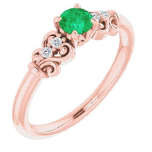 Afbeelding in Gallery-weergave laden, 1.10 karaat ronde diamanten en groene smaragden vintage stijl ring