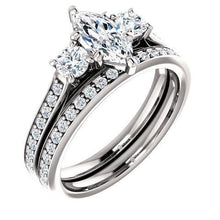 Afbeelding in Gallery-weergave laden, 1,85 Ct. 3 Stenen Markiezin Met Ronde Halo Echt Diamanten Ring Nieuw